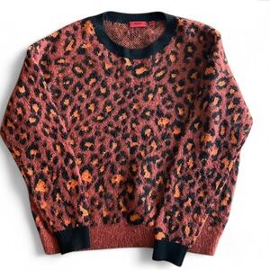HUGO by Hugo Boss Red Faddie Leopard Print Crew Neck Sweater